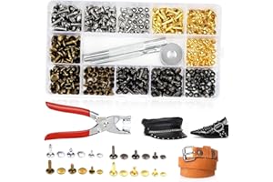 UESDU Leather Rivets Kit, 180 Pcs Leathercraft Double Cap Rivets 4 Colours Studs for Clothing 6mm 8mm 12mm Rivet with Punch Tool and Fixing Tool Rivets for Leather