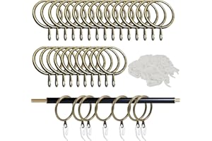 Girihe 50 PCS Gold Curtain Rings, 30mm Curtain Rings with Clips Curtains Ring and Hooks, Gold Curtains Ring for Drapery