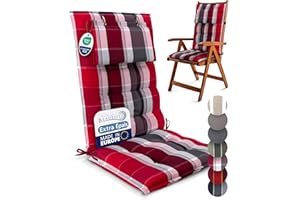 Beautissu Premium Coussin Chaise Jardin Dossier Haut 120x50 cm Sun-HL – 8 cm Épaisseur Tissu Robuste Antidérapant & Résistance aux UV – Coussin Fauteuil avec Sangles Fixation Rouge Anthracite