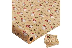 HUICLOUD 44cm×15M Christmas Wrapping Paper Roll,Recyclable Kraft Wrapping Paper Printed with Santa Claus for Birthday Xmas Party Gift Boxes Present Decorations