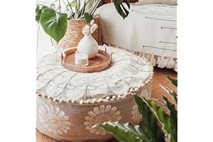‎MANDALA LIFE ART Mandala Life ART Bodenkissen Rund XXL Mit Ponpon Beige Groß Pouf Hocker Boho Sitzkissen Hoch Luxuriöser Hocker Mit Kunstvoller Raumdekoration Plüsch Hocker 100% Baumwolle Ungefüllt 60X20Cm