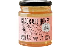 Black Bee Honey - Starflower Honey Pure British Borage Light Sweet and Floral, Unprocessed, Single Source from Hive to Jar, Never Blended - Delicious on Toast or Soothing in Drinks, 227g Glass Jar