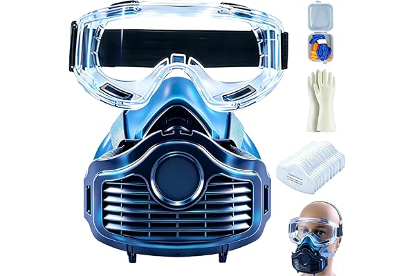 Andningsmask, återanvändbar dammmask med Face-Fit-Check-teknik och integrerade filter för konstruktion, renovering, slipning