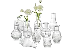 ‎HEWORY Hewory Kleine Vasen für Tischdeko, 10er Glasvasen Mini Vasen Set Vase Glas Blumenvase Vintage Deko, Vasen Klein Tischdeko Für Wohnzimmer Deko Modern Hochzeitsdeko