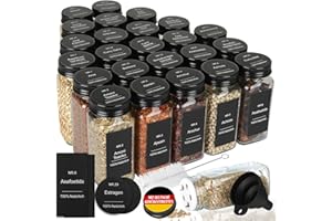 Withosent czarna czapka Słoiki na przyprawy, prostokątne, zestaw 24 sztuk, szklane pojemniki na przyprawy z zakręcaną nasadką