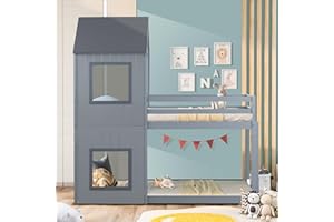 ‎FEZTOY FEZTOY Baumhaus Etagenbett 90 x 200 cm, Kajütenbettrahmen, Hochbett mit Baumhaus Baldachin und Leiter, Kinderbettrahmen, für Jungen und Mädchen