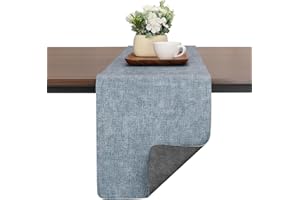 Chitomars Runner Tavola Moderno in Ecopelle, Bifacciale Non-Scivolose Lavabile Riutilizzato Resistente al Calore Runner da Tavolo (Grigio Azzurro, 30 x 183 cm)