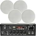 SMART HOME BLUETOOTH SPEAKER SYSTEM - 4x Low Profile Ceiling Mounted Speakers & 110W Bluetooth Compact Amp *ECHO/ALEXA* - Wireless Background Music Audio Player Kit – Home Cinema Surround Sound