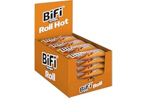 BiFi Roll Hot - Pack de 24 unidades (24 x 45 g), aperitivo de salami en delicioso hojaldre, tentempié de salchicha picante para llevar, para viajes, oficina o deporte, con chile y pimentón