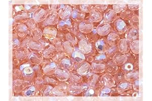 ‎BOHEMIA CRYSTAL VALLEY 100 pcs of Faceted Fire Polished Pressed Czech Glass Beads 4mm (0.16in), 70120-28701 Pink Rosaline AB