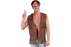 W WIDMANN MILANO Party Fashion - Strój hippisowski, kamizelka z frędzlami dla mężczyzn, brązowa, strój festiwalowy