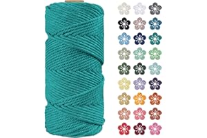 LEREATI Corda Macrame 4mm x 100m, Filo Macrame 4mm Cordoncino Cotone Naturale, 4 Fili Spago Colorato Cordino per Borse Uncinetto, Decorazioni Fai da Te, Arazzo da Parete, Cestini (Blu Pavone)