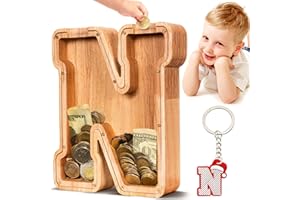 SummiDate Wooden Letter Money Box for Kids, Personalised Piggy Bank for Boys Girls Toddler, Alphabet N Money Banks| Coin Bank Birthday Gift for Kids|Children's Gift(Initial-N)