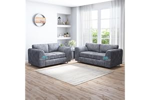 Gamzo Outlet Exclusive Superior Alaska Fabric (3+2) Full Back Sofa Comfortable Premium Sophisticated Living Room Accessory for Large Spacious Area Colour Dark Grey, 3+2-Seater