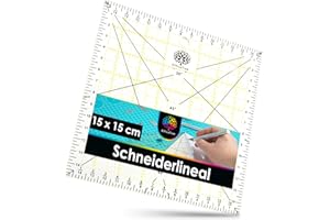 OfficeTree Patchwork Lineal 15x15 cm - Schneidelineal 15cm - Quiltlineale - Patchworklineal für Rollschneider - Schneiderlineal - Nählineal - Stofflineal - Nähzubehör Lineal - Quilting Ruler