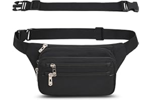 IHIGOGOFA Riñonera Hombre Mujer Deportiva Unisex con Cinturón Ajustable Extendido de 60 cm y 6 Bolsillos con Cremallera Bolsa para Entrenamiento al Aire Libre Viajes Casual Correr Senderismo (Negro#1)