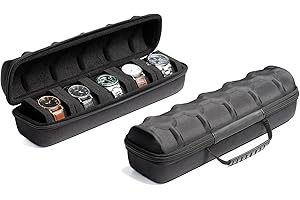AUKURA Hartes Uhren-Reiseetui, 5 Fächer, Aufbewahrung und Organizer für Damen und Herren, mit Anti-Bewegungs-Uhrenkissen