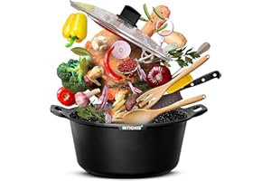 INTIGNIS® Faitout avec couvercle - Grand format 32 cm - 10 litres - Compatible induction - Revêtement anti-adhésif en céramique GREBLON sans produits chimiques