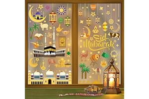 CANCJ Fensterbilder Ramadan,9 Stück Eid Mubarak Fensterbilder Eid Mubarak Selbstklebend Ramadan Sticker,Fenster Muslim Deko Fenstersticker Stern Halbmond Fenster Aufkleber Fensterdeko für Dekoration