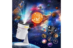 ASTARAMA Projektor Galaxy, 4K HD Realistyczny Projektor Planetarium z 10 Płytami Filmowymi, Kosmiczny Projektor Układu Słonecznego Sufitowy z Timerem, 360° Obrotowy Projektor Gwiazd Nocnych (Biały)