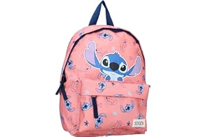 VADOBAG Mochila STITCH Guiño MADE FOR FUN de Disney Lilo & Stitch - Mochila para niños | Escuela | Guardería - Color melocotón - Dimensiones 31 x 22 x 9 cm, Rosa