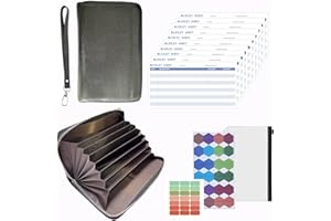 ALMINTUALS Budget Geldbörse,Budget-Planer,Cash Stuffing Savings Challenge,RFID-Schutz, Cash Umschlag Geldbörse, All in One Budget-System mit 12 Budget-Blätter,Kategorie Label und Handgelenk 19cm*13cm (Schwarz)