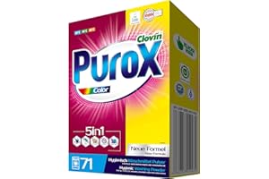 CLOVIN PUROX PUROX COLOR Lessive en Poudre (71 Lavages) pour textiles colorés, carton de 5 kg