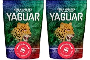 Yaguar Energia Guarana 1 kg | Mocno pobudzająca yerba mate z Brazylii | Wspaniały smak | Moc naturalnej kofeiny | Herbata Yerba Mate z guaraną 1000 g | Tradycyjne metody produkcji