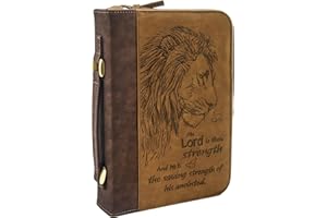 GraduatePro Bible Case Middle Leather with Zip Handle for Men Women Book Bag Church Study Durable Christian Brown Lion