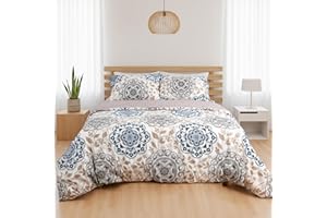 H HANSEL HOME Funda Nordica Cama 135 de 4 Piezas Transpirable Suave al Tacto 100% Microfibra, Funda Edredón 220x220m, Bajera 135x200cm con 2 Fundas de Almohada 50x75cm - Mandala