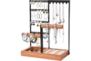 ADWOLT Stojak na biżuterię, czarny, 4-poziomowe drzewko na biżuterię, stojak na pierścionki, stojak na naszyjniki, kolczyki, wieszak na naszyjniki