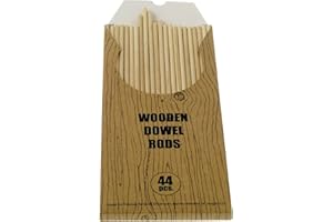 ZEZAZU Wooden Dowel Rods Unfinished Hardwood Sticks - 6 mm (diam.) x 290 mm (Length) - Birch (Box of 44) - for Crafts and DIY’ers Woodworking