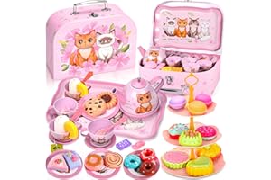 ZLPBAO 50PCS Service à Thé pour Enfants, Dînette et Son Coffret Jouet Dinette Enfant Service à Thé Jouets Jeux de Cuisine Jouet de Cuisine Faisant Semblant pour Filles 3 4 5 6 7 8 Ans