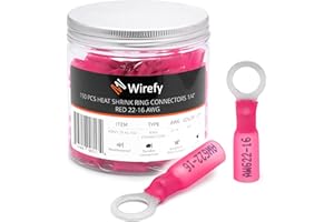 Wirefy 150 Pièces Cosses Électriques à Sertir Ronde M6 - Kit de Cosses a Oeil Thermorétractables pour l'Automobile - 0,5-1,5 mm²