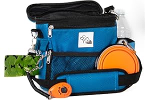 TAIL TRIBE Dog Walking Bag. UK Brand dog treat pouch includes removable liner, dog walking accessories water bowl, poop bags & training clicker (Blue)