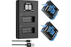ENEGON Hero 12 11 10 9 Battery 1800mAh 2 Pack Rechargeable Li-Ion Battery and Dual Smart LCD Port Charger for Gopro Hero 12 11 10 9 Black Action Camera Battery Chargers