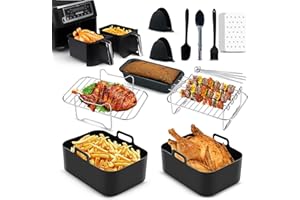 ONE EMPORIUM 11 PCS Ninja Air Fryer Accessories Set for Dual-Basket Air Fryers, Air Fryer Racks, Silicone Air Fryer Liners Oil Brush, Kitchen Tongs, Coating Pan, Paper Liners, Silicone Gloves - Complete Gift Set
