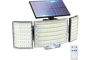 nipify Faretto Solare da Parete con Telecomando, 2500LM 3 Modalità (Auto/Intensa/Sempre Accesa), 270° Luce Solare LED Esterno con Sensore Movimento, Impermeabile IP65 per Garage Angolo