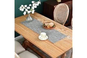 NEWISHER Reversible Double Layer Table Runner Faux Linen Fabric Grey Table Runners Elegant Rustic Farmhouse Runners for Kitchen Dining Coffee Table 13x36 Inch (33x92 cm)