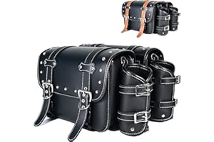 JLOBAMOT Motorcycle Saddlebags|Throw Over SaddlebagPvc Faux Leather Side Tool Bags with cup holder|Storage Tool Bag for Motorbike|Universal Motorcycle|Accessories|Waterproof|1Pair|Two-color belt|M|Black18