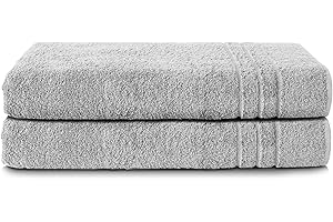 Komfortec Asciugamani 2 per Sauna 80x200 cm in 100% Cotone,470 g/m², Asciugamano Doccia Grande, Morbido, Asciugatura Rapida, Argento