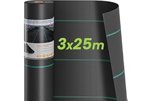 Dripex Telo Pacciamatura 3mx25m, 90g/m² Tessuto Anti Erbacce da Giardino, permeabile all’Acqua, Stabilizzazione UV, Telo Anti Erbacce per Erbacce da Giardino, Orto