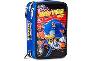 Seven SevenSonic Astuccio Scuola 3 Zip, Rosso, Portapenne Triplo Scomparto Completo Di Penne, Matite, Colori, Accessori Zaino, Scuole Elementari, Bambino