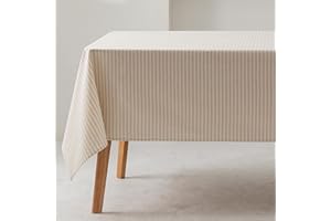 GAMUSI Mantel Antimanchas Rectangular Rayas Finas Gris Claro Impermeable Tacto Tela 100% algodón Lavable Interior y Exterior 140x100 cm