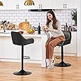 Yaheetech Bar Stools Set of 2, Height Adjustable Swivel Barstools, PU Leather Upholstered Bar Chair with Backrest, Armrests and Footrest for Home Kitchen, Black