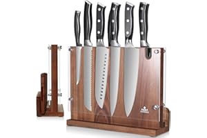 ENOKING Grand Porte Couteaux Aimanté, Bloc Couteaux Cuisine Magnétique avec Bouclier en Acrylique, Porte Couteau Aimanté en Bois D'acacia avec Aiguiseur de Couteaux, Range Couteaux de Cuisine