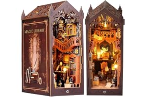 CSYY Book Nook Kit, DIY Maison de Poupée Miniature Kit de Maison avec Meubles en Bois et Lumière LED Monde Magique