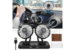 AUNIQ Auto Ventilator Fan 360 ° Rotation LüFter Wenig LäRm SommerlüFter Mit ZigarettenanzüNder/Usb GebläSe Klimaanlage Fan Auto KüHlventilator FüR Armaturenbrett FüR Auto Van Suv Rv Boot (Doppelter Kopf)