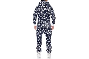 Crazy Age Herren Sternen Jumpsuit Overall Strampelanzug Sweat Latzhose Körperanzug Kapuzenpullis
