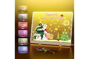 BAILKIND Acrylic Dry Erase Board with Light, 13.7"X10" 6-Color Neon Glow Memo LED Light-Up Message Note Board with Stand as Night Light for Room/Store/Office/Festival/Gift, Touch Control, 5 Markers (White)